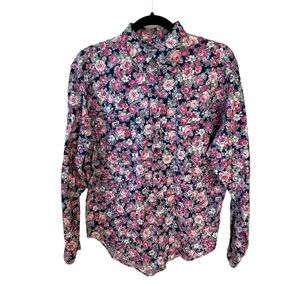VINTAGE River Side Cotton Floral Print Button Front Long Sleeve Shirt Blouse L
